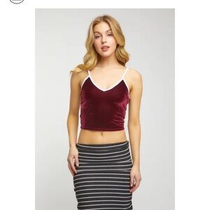 Popular 21 velvet cropped cami top with white contrast binding size small